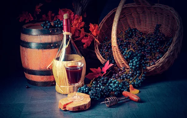 Şarap Ağaç Yapraklarıyla Sepette Üzümler — Stok fotoğraf