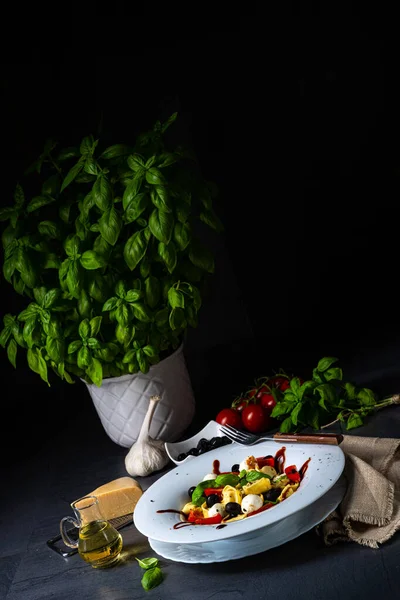 Salada Macarrão Tortellini Rústico Com Mussarela — Fotografia de Stock