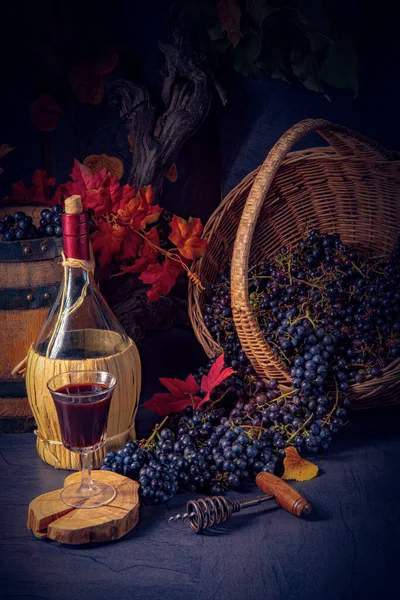 Uvas Cesta Con Hojas Vino Árboles — Foto de Stock