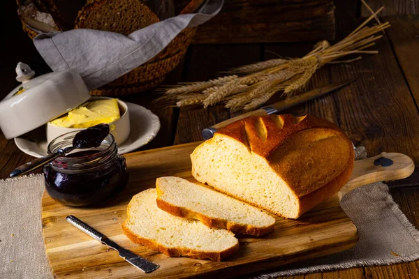 White Bread Butter Delicious Jam — Stock Photo, Image