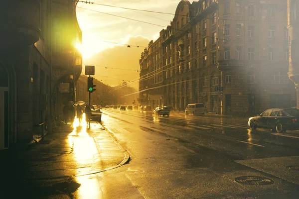 Summer rain on the street of Riga — Stock Photo, Image