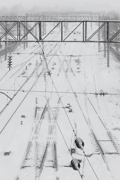 Floresta de neve na ferrovia no inverno — Fotografia de Stock