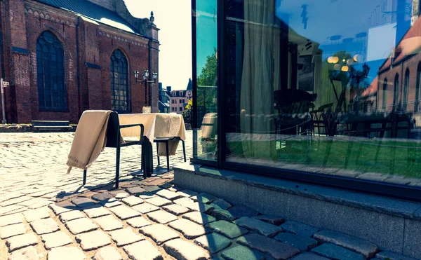 Restaurant Table Empty City Riga City Respected Emergency Epidemic Soon — Stock Photo, Image
