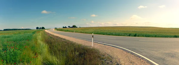 Asphaltierte Straße Zwischen Landwirtschaftlichen Feldern Lettland Sonniger Sommertag — Stockfoto