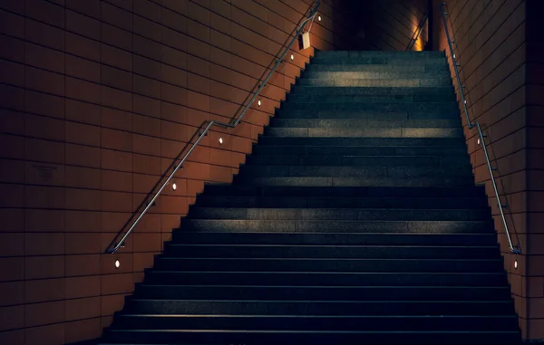 Illuminated stone wall and stairs at night, front view, Berlin — Stock Photo, Image