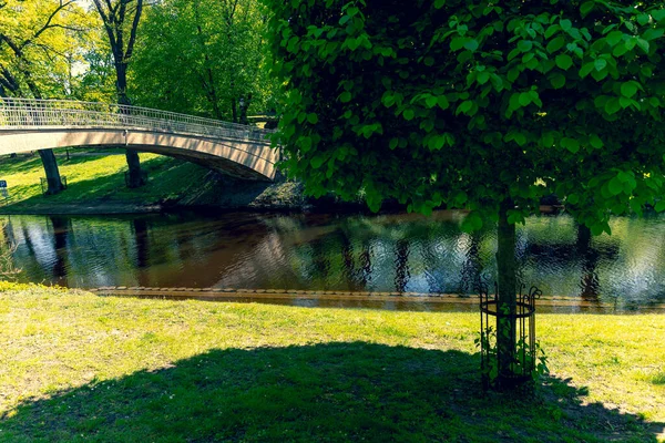 Пустые парки Риги в солнечную весну — стоковое фото