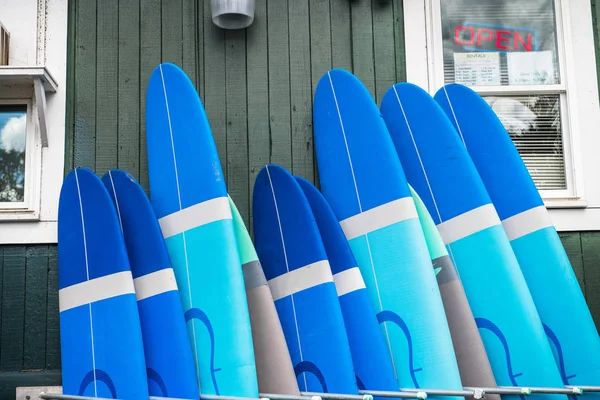 Surf Und Paddelbrettverleih Auf Der Tropischen Insel Hawaii Vor Blauem — Stockfoto