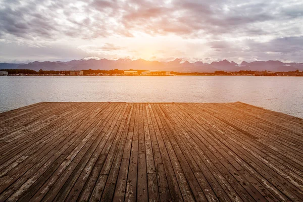 Water Wooden Pier Lake Sunset Time — Stock Photo, Image