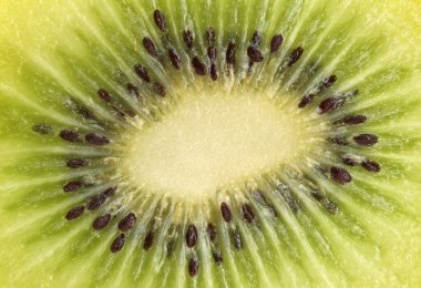 Kivi meyvesini kapat ve beyaz arka planda izole edilmiş kivi dilimini kes