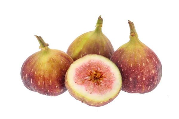 Fresh Purple Fig Fruit Slices Leaf Isolated White Background — Stock Photo, Image