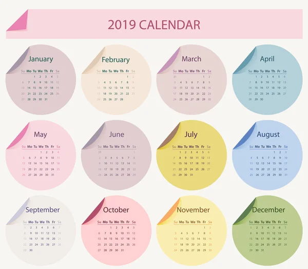 Plantilla de calendario Vector 2019 — Archivo Imágenes Vectoriales