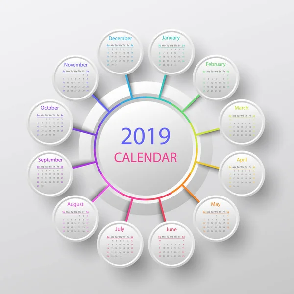 Plantilla de calendario Vector 2019 — Vector de stock