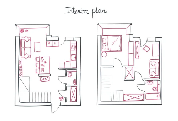 Архитектурный простой векторный план современной квартиры — стоковый вектор