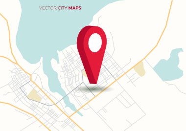 Vector city map with big red pointer clipart