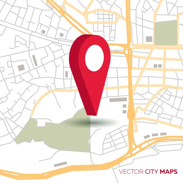 Mapa de la ciudad vectorial con gran puntero rojo — Vector de stock