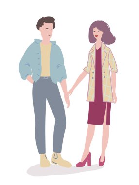 Şık adam ve beyaz arka plan üzerinde duran kadın