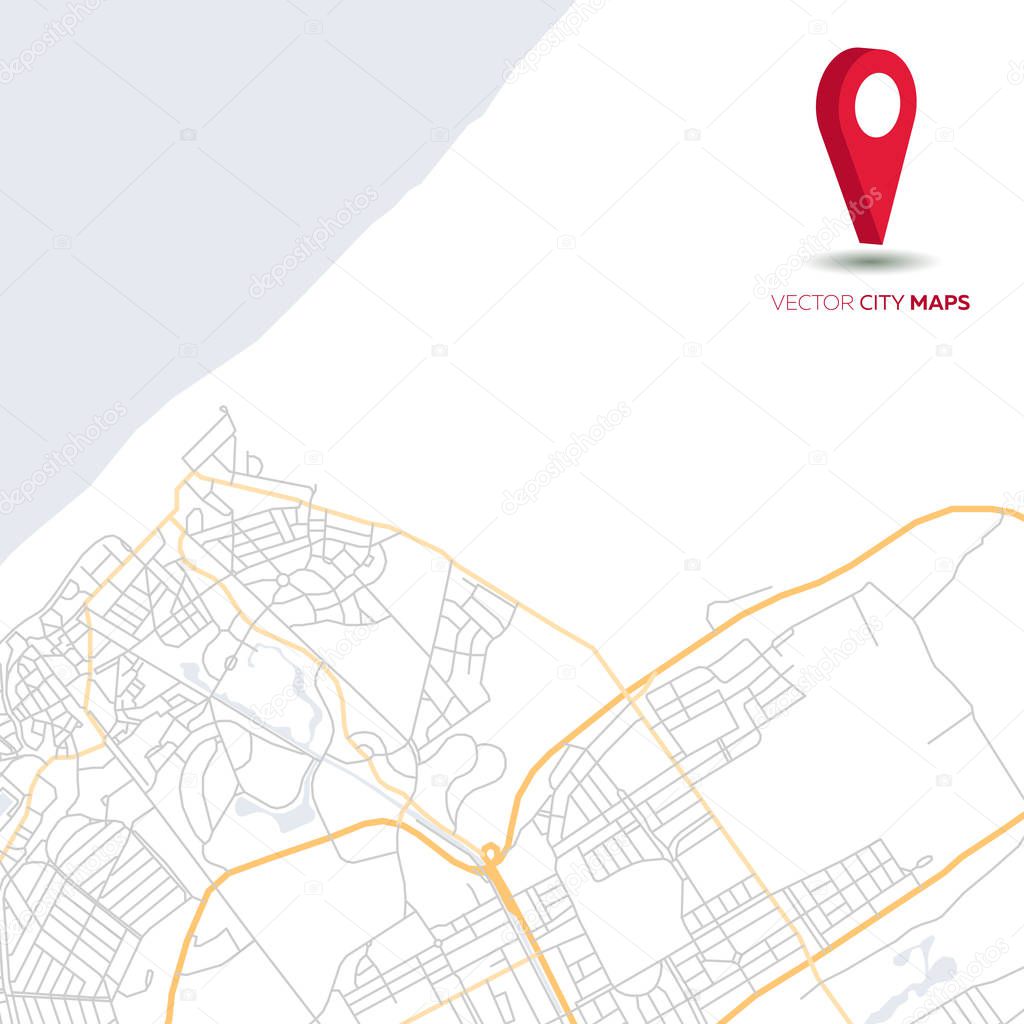 Vector abstract city map with red pointer