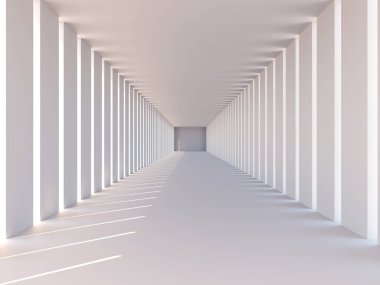 Güneş ışığı ile soyut beyaz mimari 3d alan