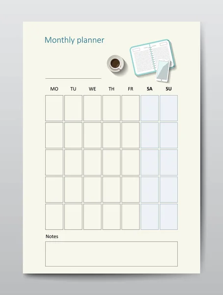 Business planner calendar vector template monthly plan — Stock Vector