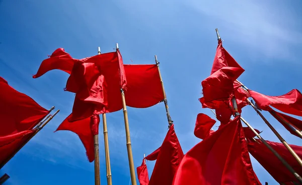 Red Flags Fishing Boats Vedbaek Harbour Denmark — Stock Photo, Image