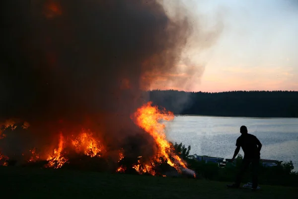 Controlled fire of trees and branches