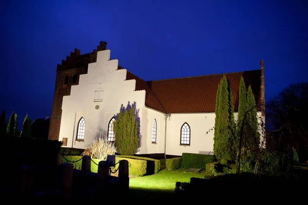 Sollerod Kirche Dänemark Bei Nacht Mit Kirchenlicht — Stockfoto