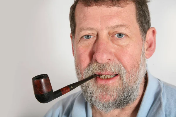 Mature Scandinavian Man Smoking Pipe — Stock Photo, Image