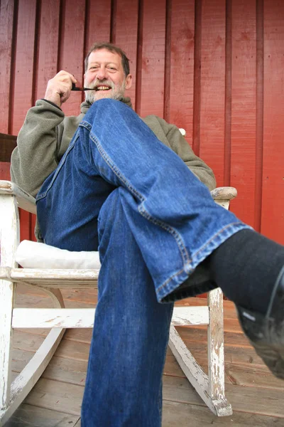 Mature Scandinavian Man Smoking Pipe — Stock Photo, Image