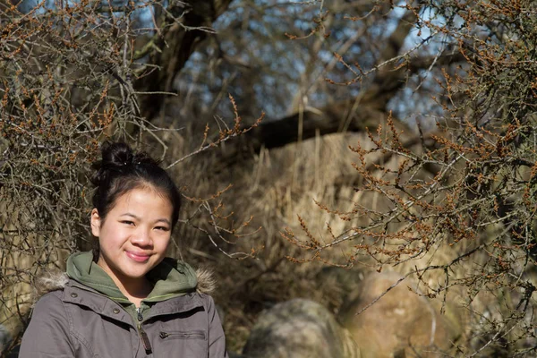 Portrait Young Cute Asain Girl Looking Camera — Stock Photo, Image