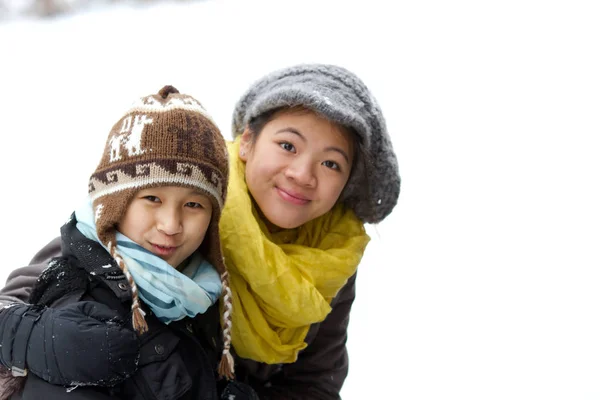 Les Filles Jouent Dans Neige Une Froide Journée Hiver Danemark — Photo