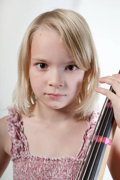 Porträt Eines Jungen Mädchens Atelier Mit Cello — Stockfoto