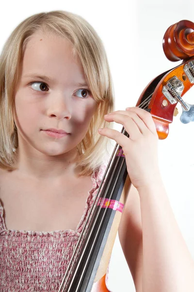 Retrato Uma Jovem Estúdio Com Violoncelo — Fotografia de Stock