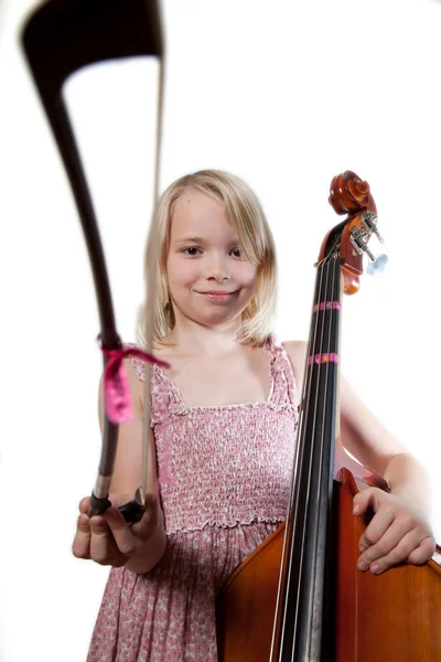 Porträt Eines Jungen Mädchens Atelier Mit Cello — Stockfoto