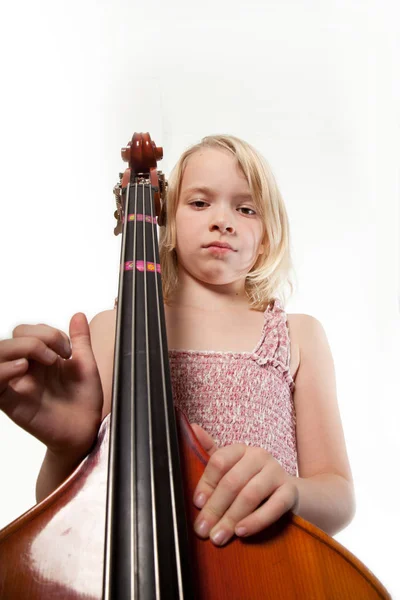 Retrato Uma Jovem Estúdio Com Violoncelo — Fotografia de Stock