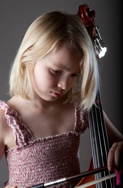 Portrait Young Girl Studio Cello — Stock Photo, Image