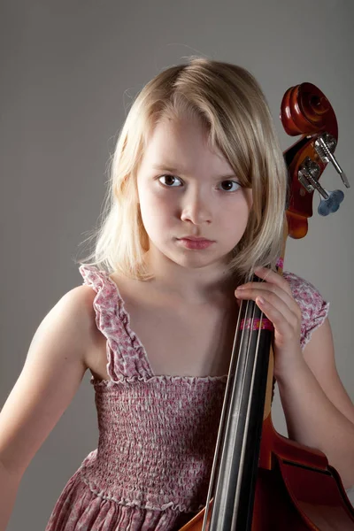 Portrait Young Girl Studio Cello — Stock Photo, Image