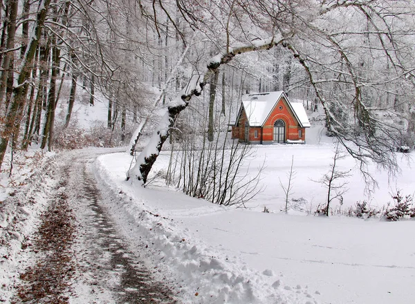 房子在砖的丹麦在冬天的太阳 — 图库照片