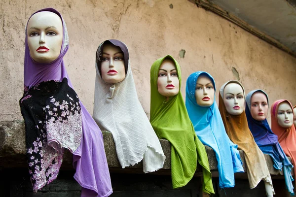 Hijab Manequins Mercado Kuala Lumpur Com Monte Pessoas Tiros Com — Fotografia de Stock