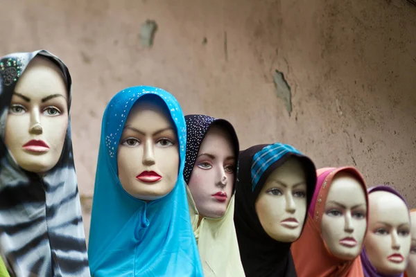 Hijab Manequins Mercado Kuala Lumpur Com Monte Pessoas Tiros Com — Fotografia de Stock