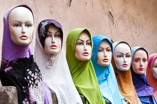 Hijab Manequins Mercado Kuala Lumpur Com Monte Pessoas Tiros Com — Fotografia de Stock