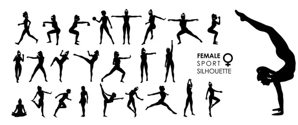 Female Women Sport, Dance, Fight Silhouette Vector 25 Set