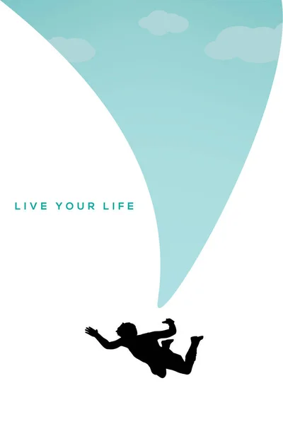 Live Your Life Motivation Concept Mit Fallschirmspringen Silhouette Charakter Vektor — Stockvektor
