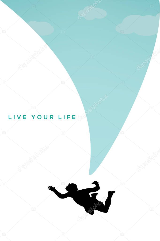 Live your Life Motivation Concept with Parachuting Silhouette Character Vector Template