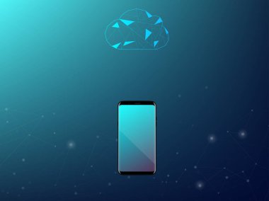 Smartphone teknoloji dijital ağ ve bulut kavramı koyu mavi