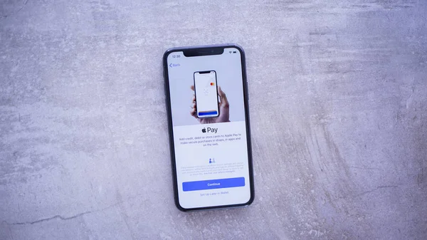Écran Gris Spatial Apple Iphone Avec Configuration Apple Pay — Photo