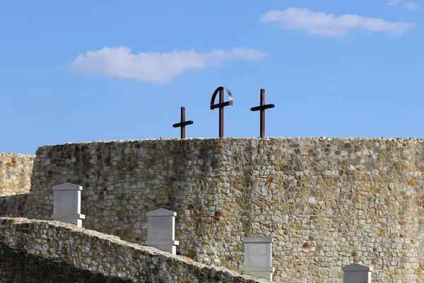 Calvario Con Pequeños Monumentos Todas Las Estaciones Cruz Crucifijos Parte — Foto de Stock