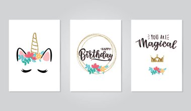 Mutlu bir Doğum günü davetiyesi vektör çizim ayarla