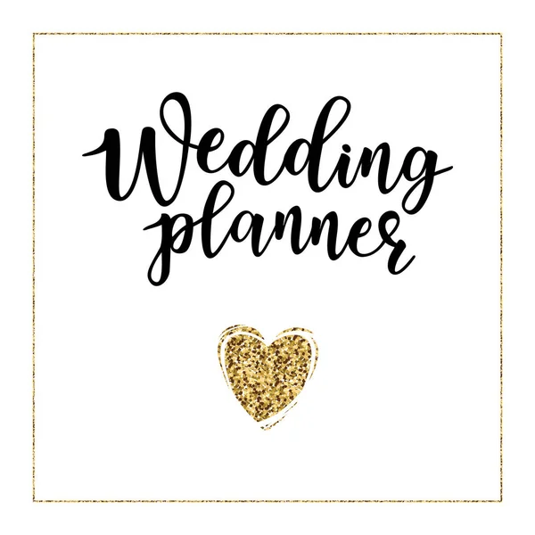 Illustration vectorielle du lettrage 'Wedding planner' sur un coeur doré — Image vectorielle