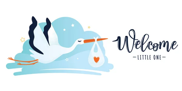 Vektorillustration av en babyshower inbjudan med stork — Stock vektor