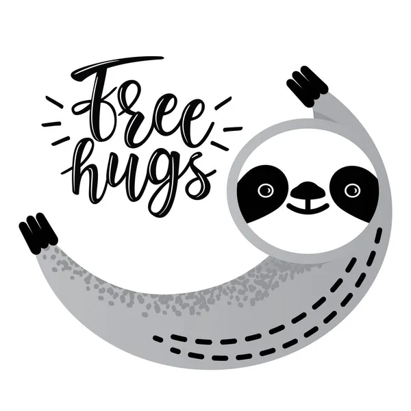 Cute vector sloth bear animal says 'Free hugs' — Διανυσματικό Αρχείο